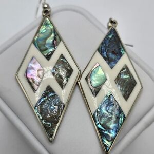 Abalone Shell Alpaca Mexico Silver Dangle Earrings Diamond Kite
